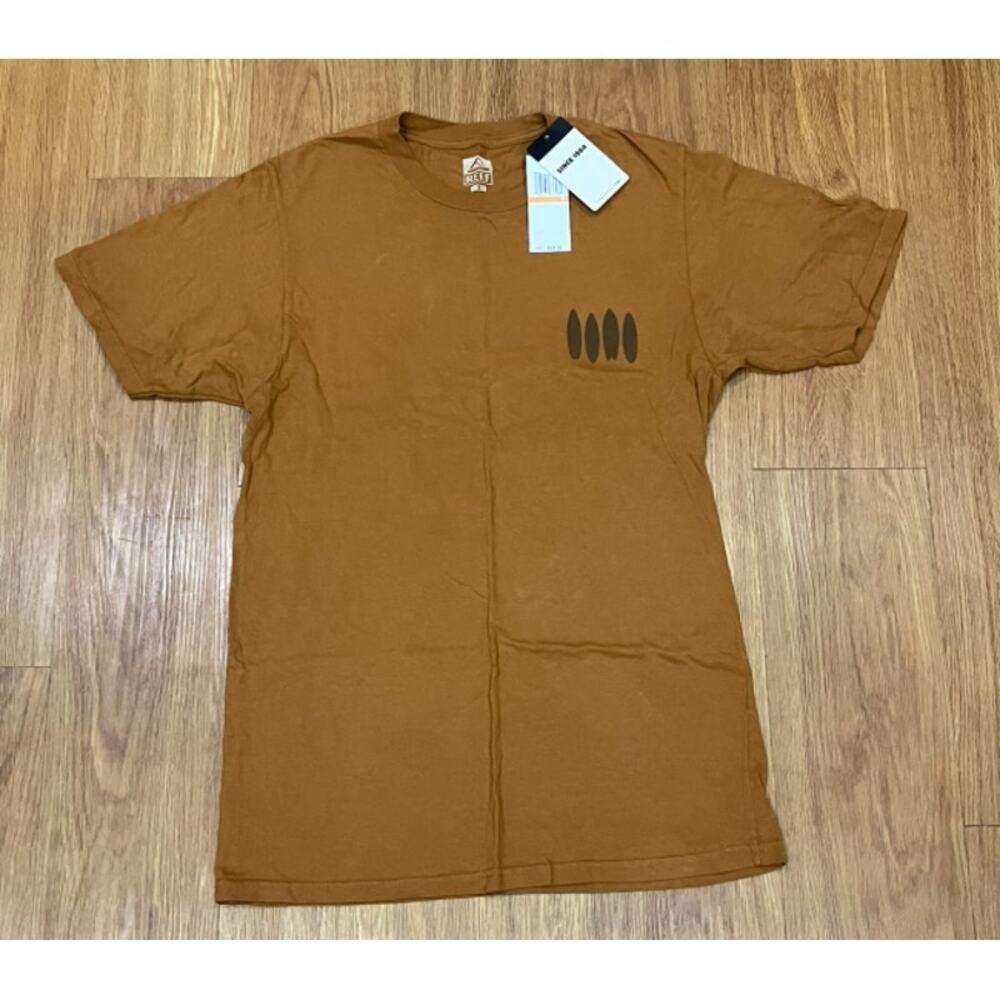 Reef Men's T-Shirt Brown Crewneck Logo Casual Surf Skate  S